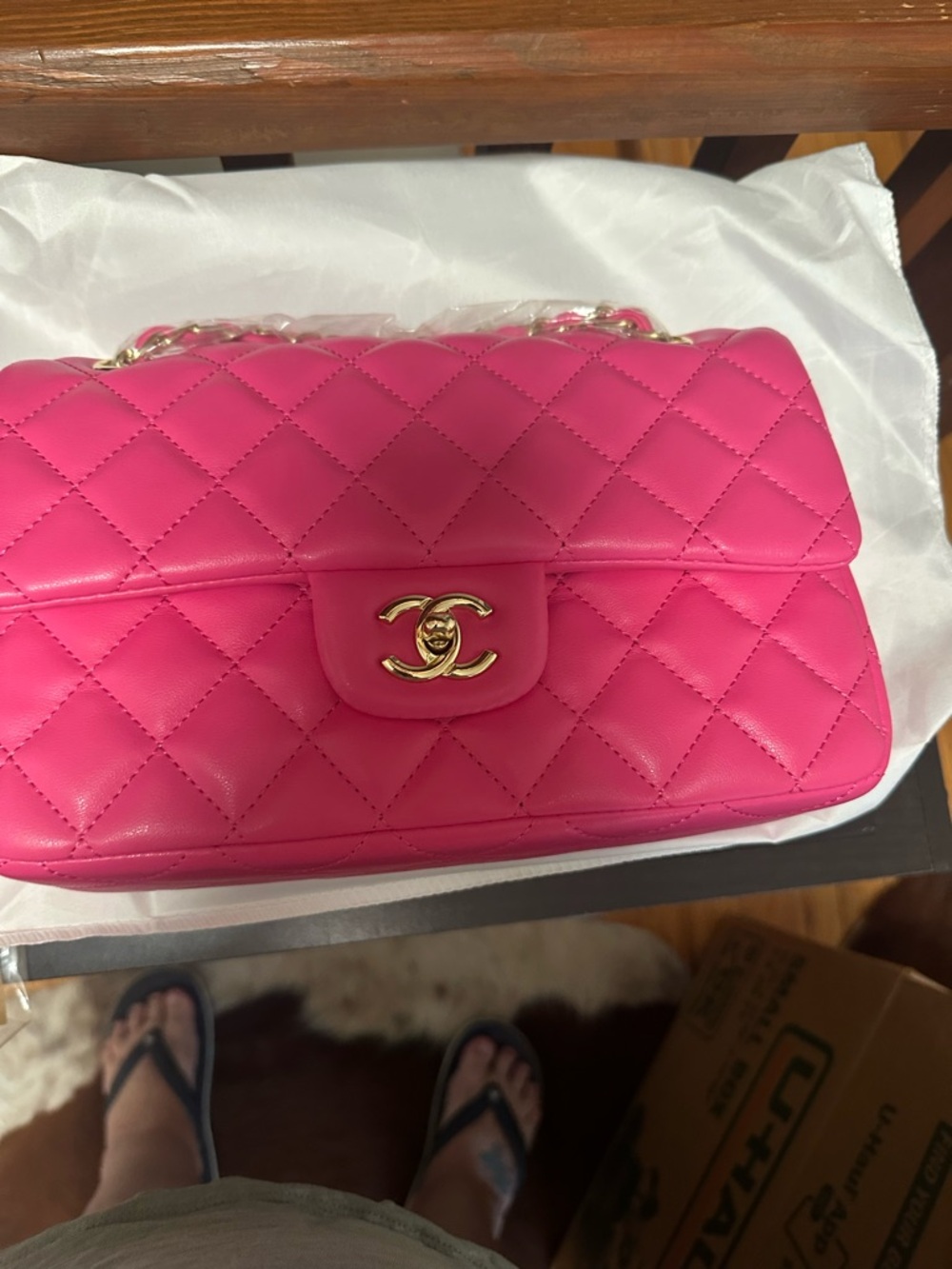 CC Boutique Hot Pink Quilted Shoulder Bag with Gold Hardware